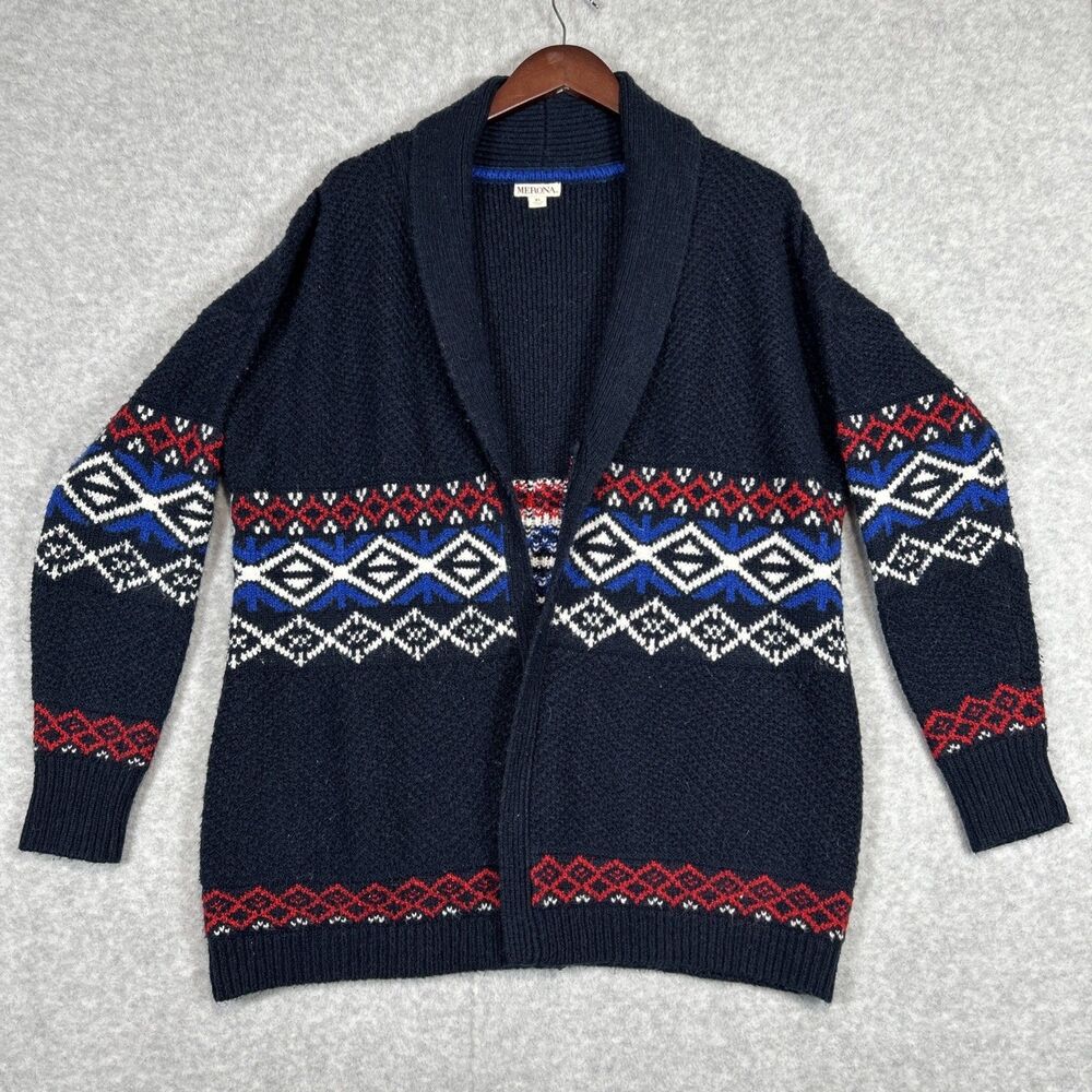 Merona Women's XL Fair Isle Open Front Cardigan Sweater Navy Red Blue